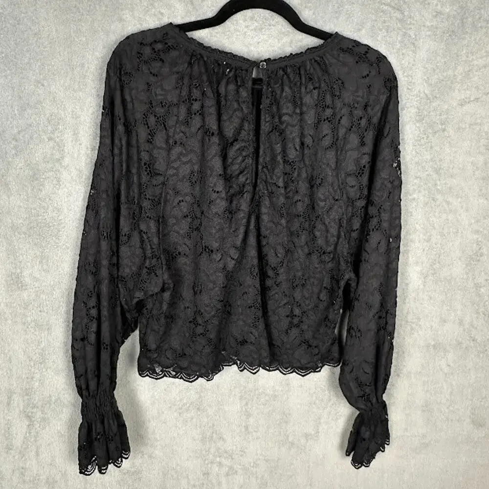 Free People Top Womens Extra Small Black Lace Whimsigoth Dark Fairy Romantic